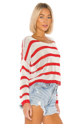 superdown Adriana Knit Sweater in White & Red
