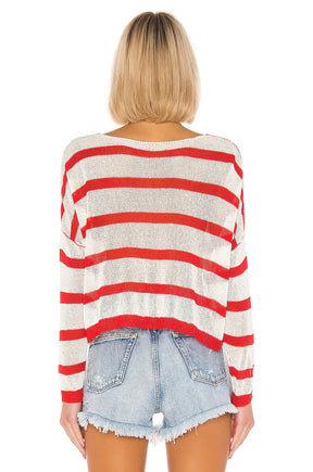 superdown Adriana Knit Sweater in White & Red