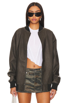 superdown Ariel Faux Leather Bomber in Black