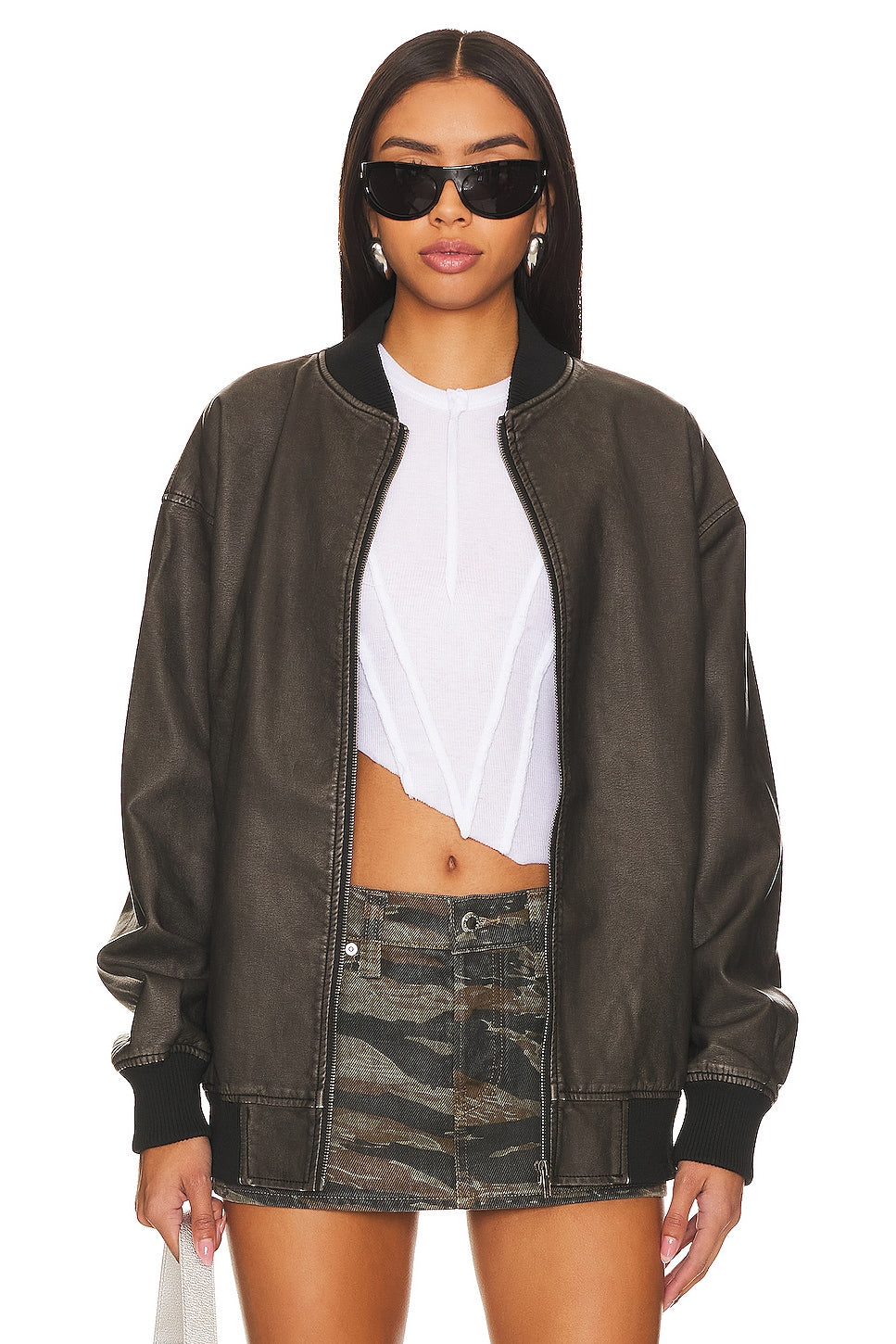 superdown Ariel Faux Leather Bomber in Black
