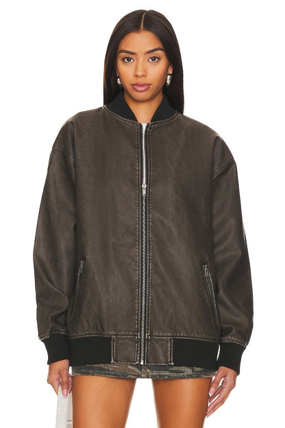 superdown Ariel Faux Leather Bomber in Black