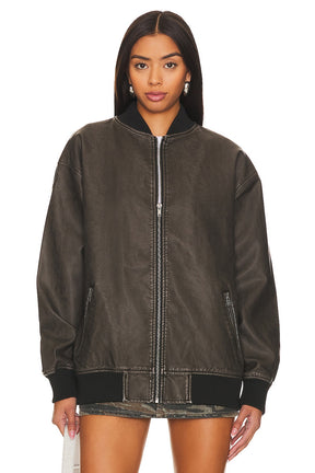 superdown Ariel Faux Leather Bomber in Black