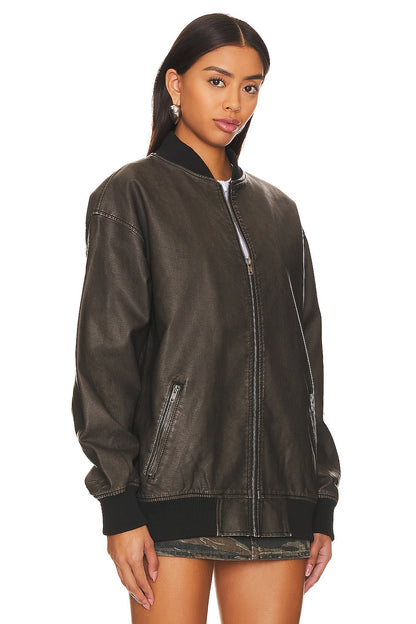 superdown Ariel Faux Leather Bomber in Black