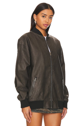 superdown Ariel Faux Leather Bomber in Black