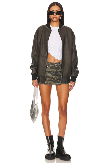 superdown Ariel Faux Leather Bomber in Black
