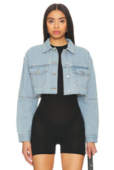 superdown Kathy Cut Off Jacket in Blue Denim