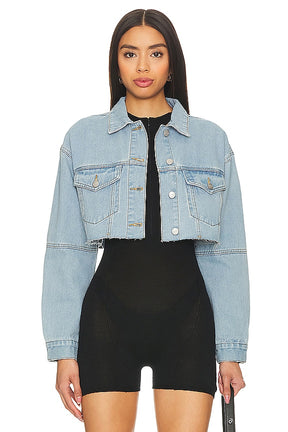 superdown Kathy Cut Off Jacket in Blue Denim