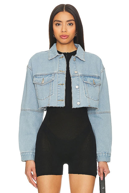 superdown Kathy Cut Off Jacket in Blue Denim