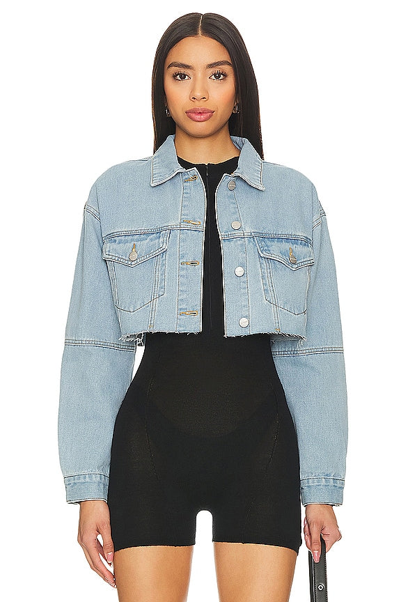superdown Kathy Cut Off Jacket in Blue Denim