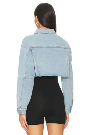 superdown Kathy Cut Off Jacket in Blue Denim