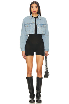 superdown Kathy Cut Off Jacket in Blue Denim