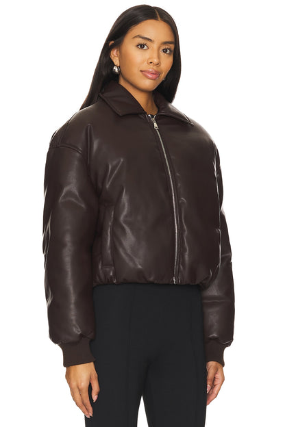 superdown Sanja Faux Leather Jacket in Brown