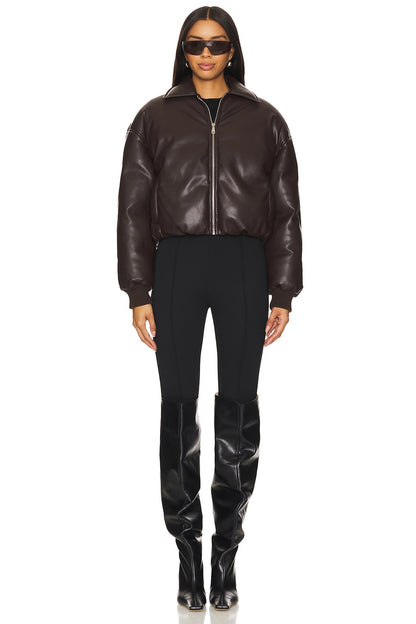 superdown Sanja Faux Leather Jacket in Brown