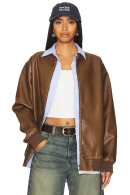 superdown Ariel Faux Leather Bomber in Brown
