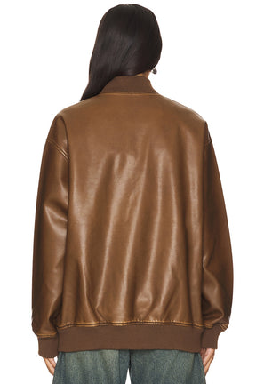 superdown Ariel Faux Leather Bomber in Brown