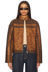 superdown Katrina Faux Leather Moto Jacket in Brown