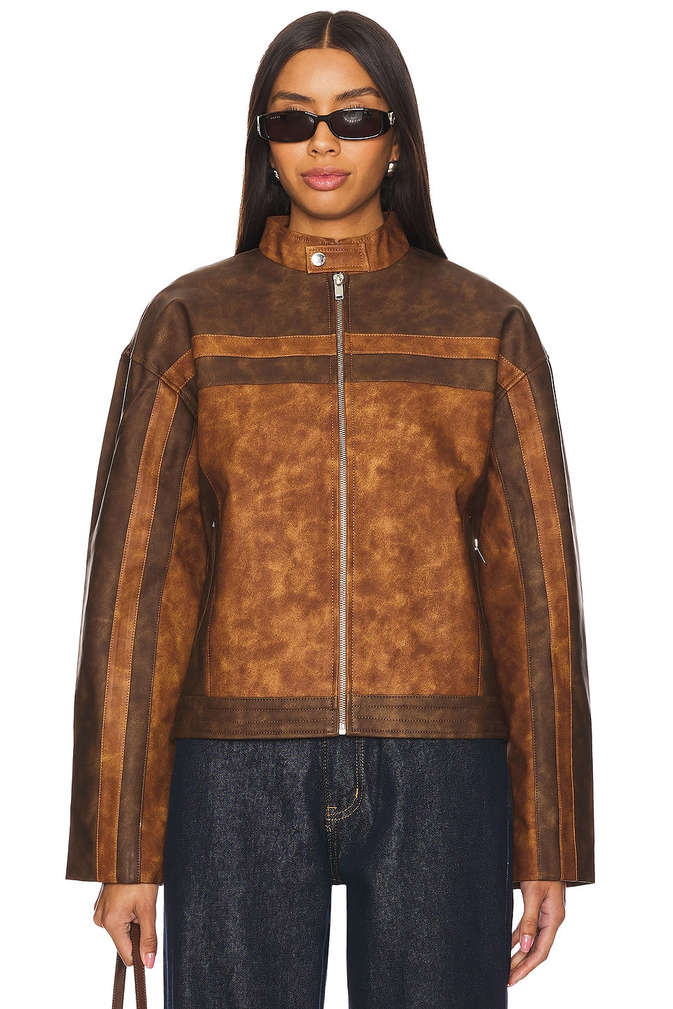 superdown Katrina Faux Leather Moto Jacket in Brown