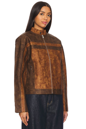 superdown Katrina Faux Leather Moto Jacket in Brown