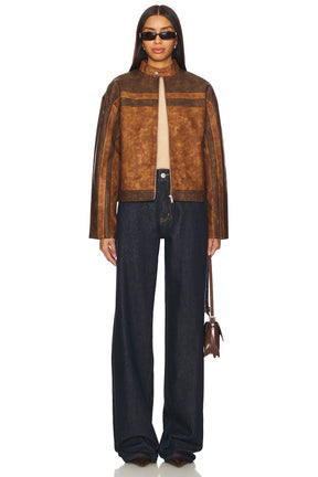 superdown Katrina Faux Leather Moto Jacket in Brown