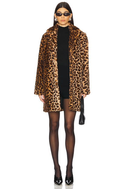 superdown Raina Faux Fur Coat in Brown Leopard