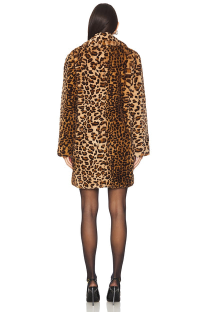 superdown Raina Faux Fur Coat in Brown Leopard