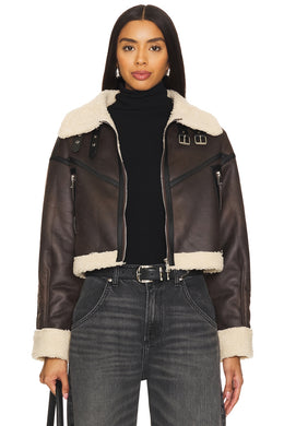 superdown Amelia Faux Leather Jacket in Brown