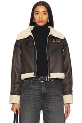 superdown Amelia Faux Leather Jacket in Brown