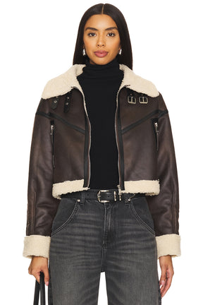 superdown Amelia Faux Leather Jacket in Brown