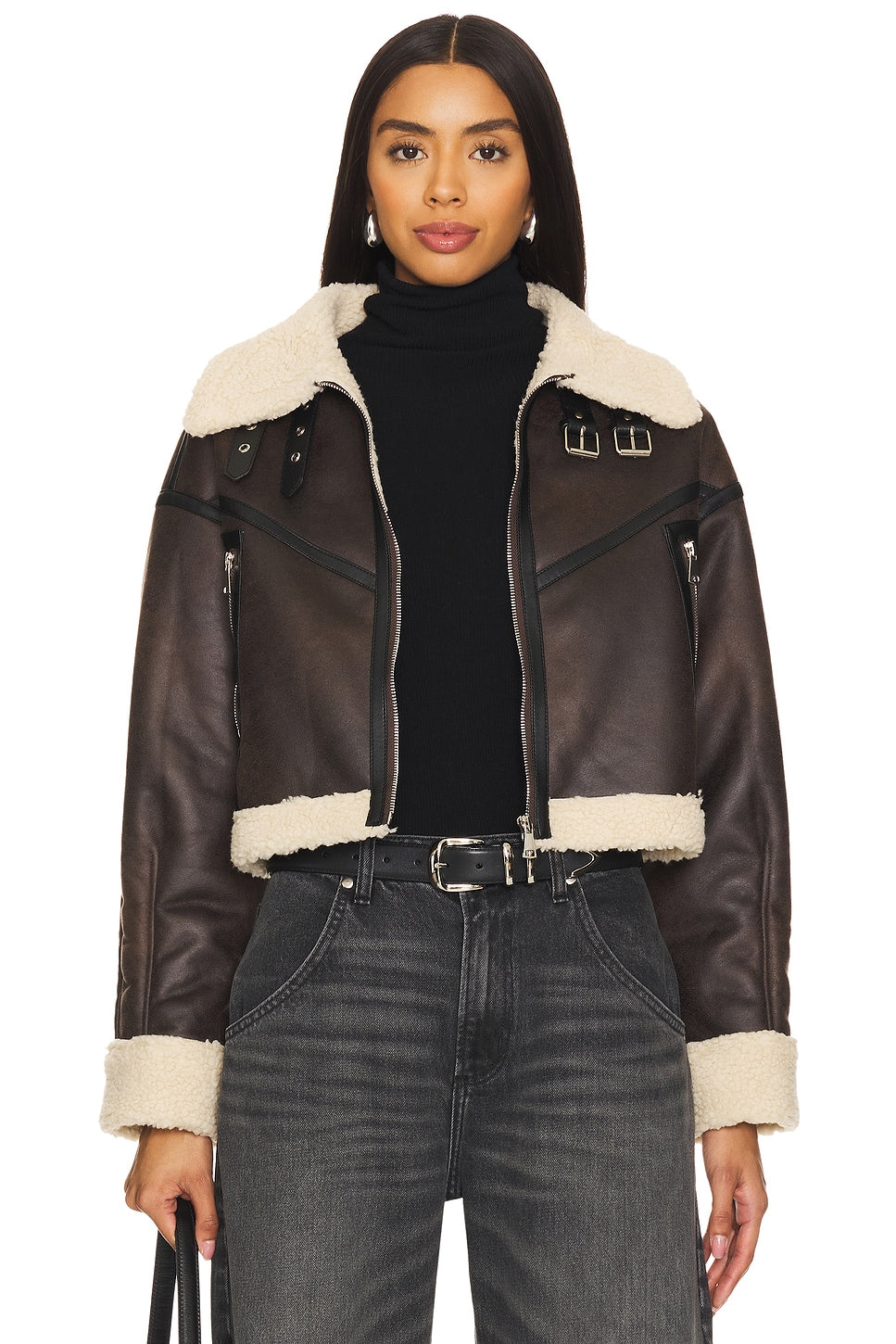 superdown Amelia Faux Leather Jacket in Brown