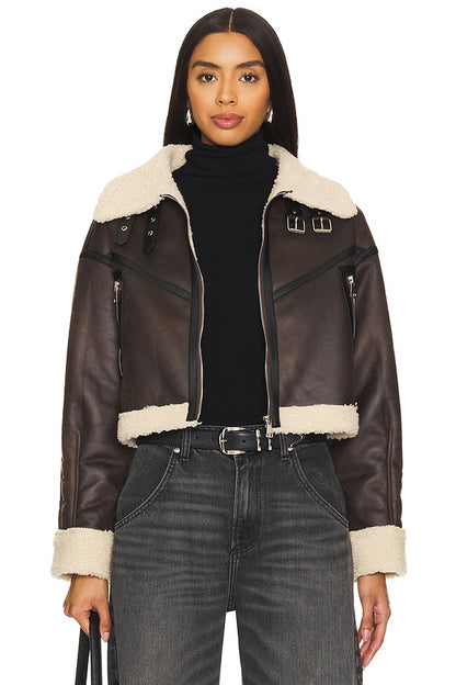 superdown Amelia Faux Leather Jacket in Brown