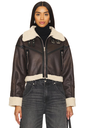 superdown Amelia Faux Leather Jacket in Brown