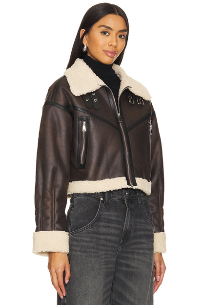 superdown Amelia Faux Leather Jacket in Brown