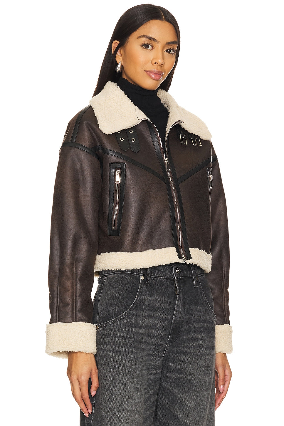 superdown Amelia Faux Leather Jacket in Brown