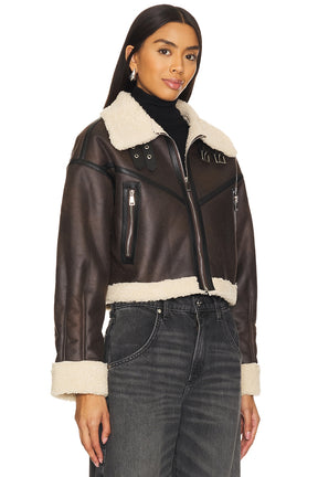 superdown Amelia Faux Leather Jacket in Brown