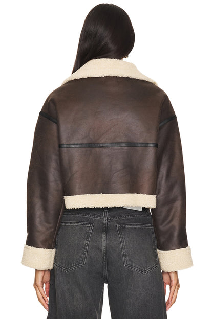 superdown Amelia Faux Leather Jacket in Brown