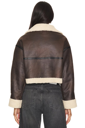 superdown Amelia Faux Leather Jacket in Brown