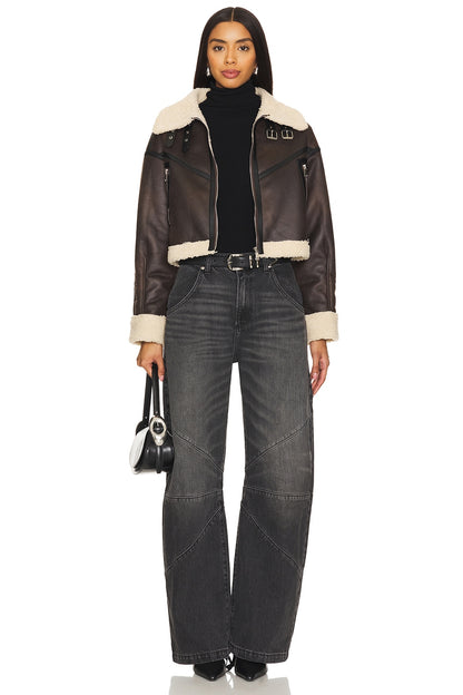 superdown Amelia Faux Leather Jacket in Brown