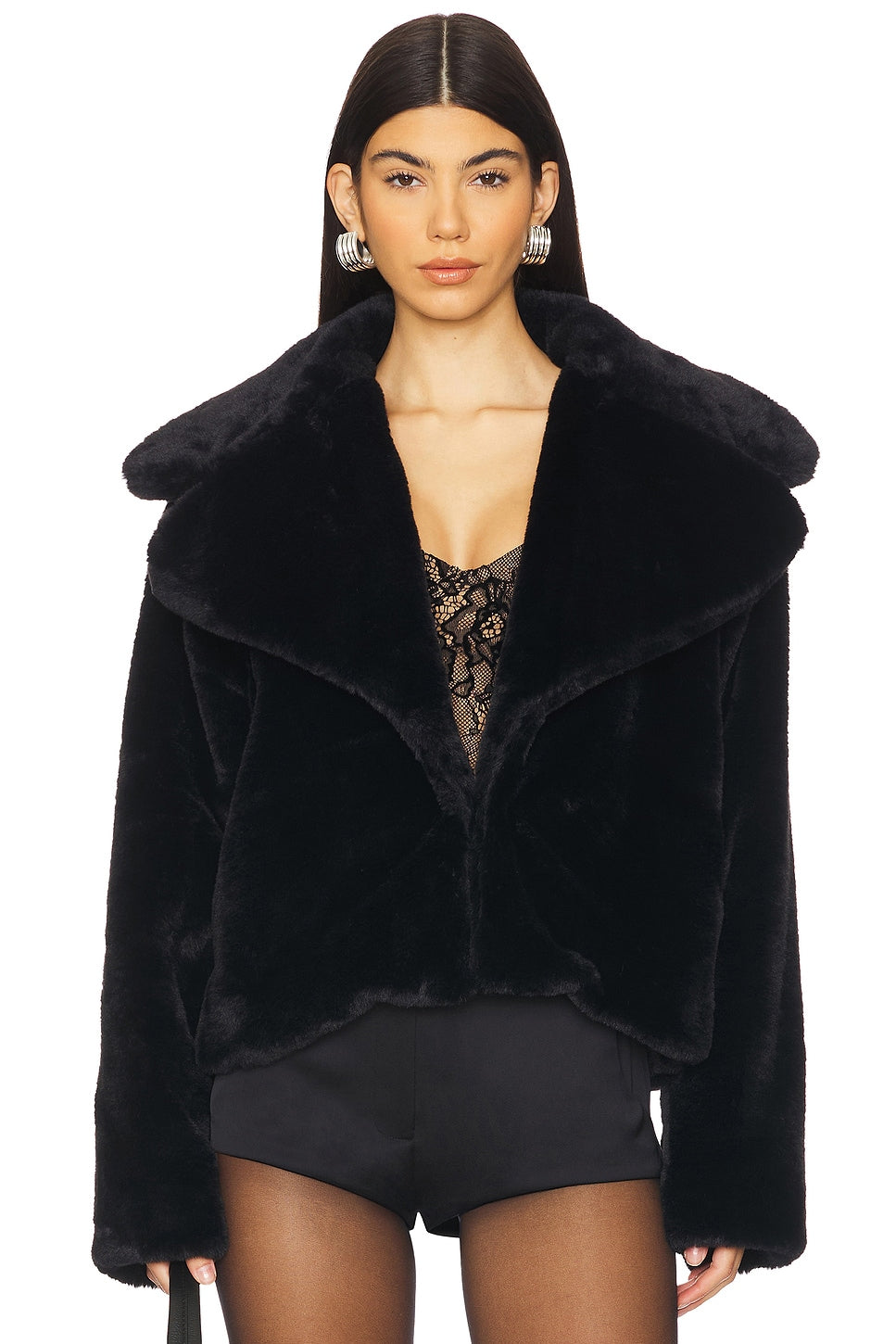 superdown Willow Faux Fur Coat in Black