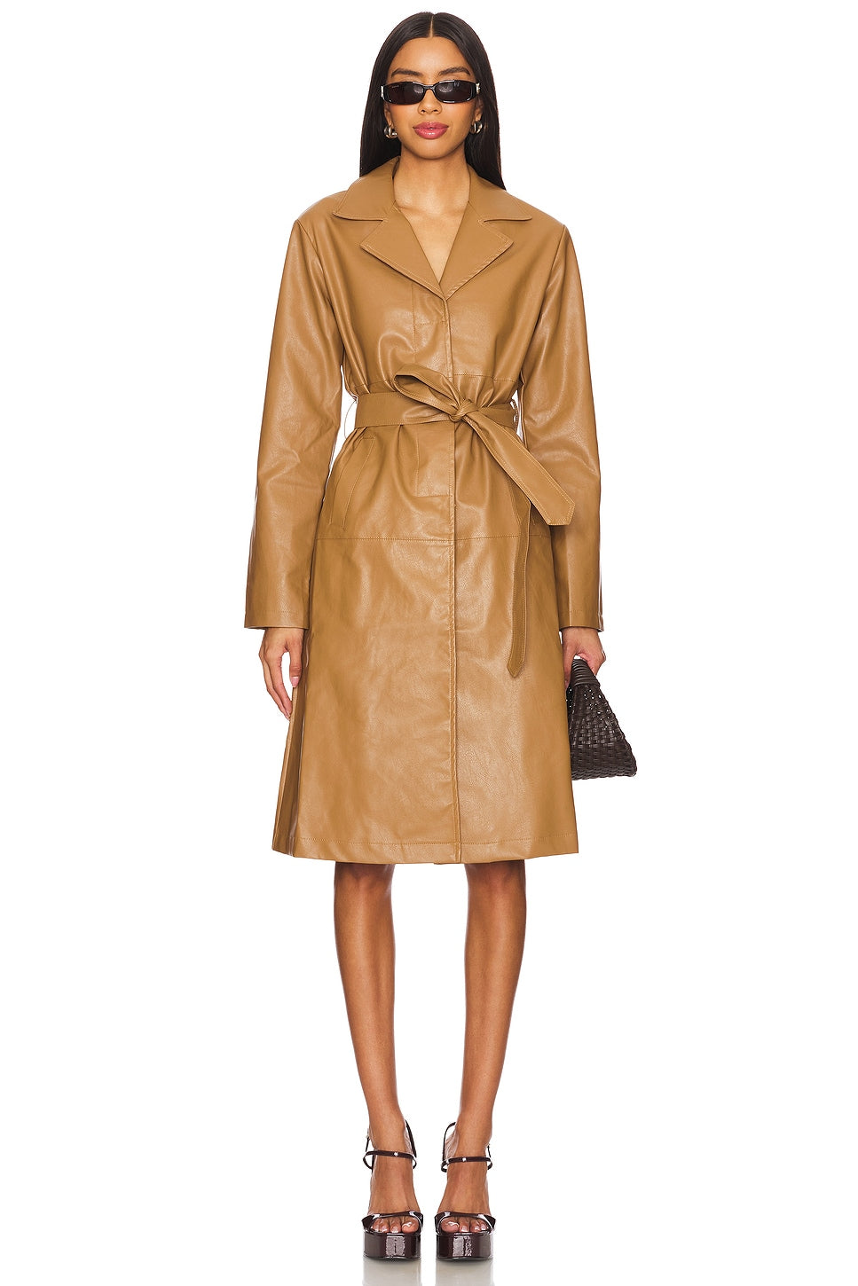 superdown Viktoria Faux Leather Coat in Camel