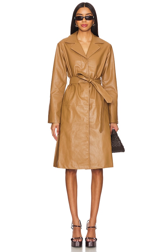 superdown Viktoria Faux Leather Coat in Camel