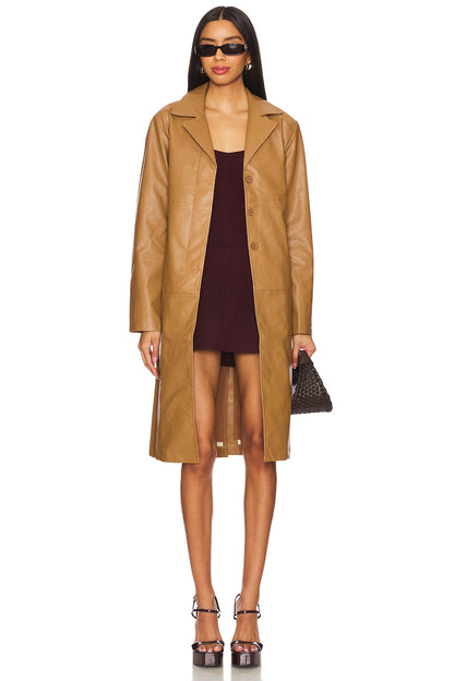 superdown Viktoria Faux Leather Coat in Camel