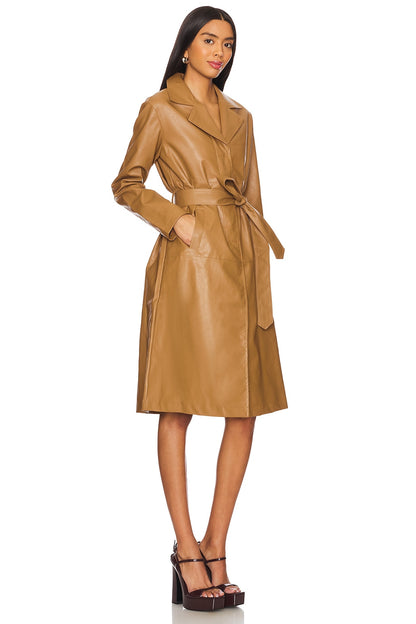 superdown Viktoria Faux Leather Coat in Camel