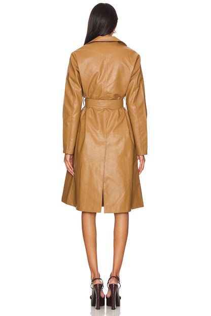superdown Viktoria Faux Leather Coat in Camel