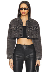 superdown Kathy Cut Off Jacket in Washed Black