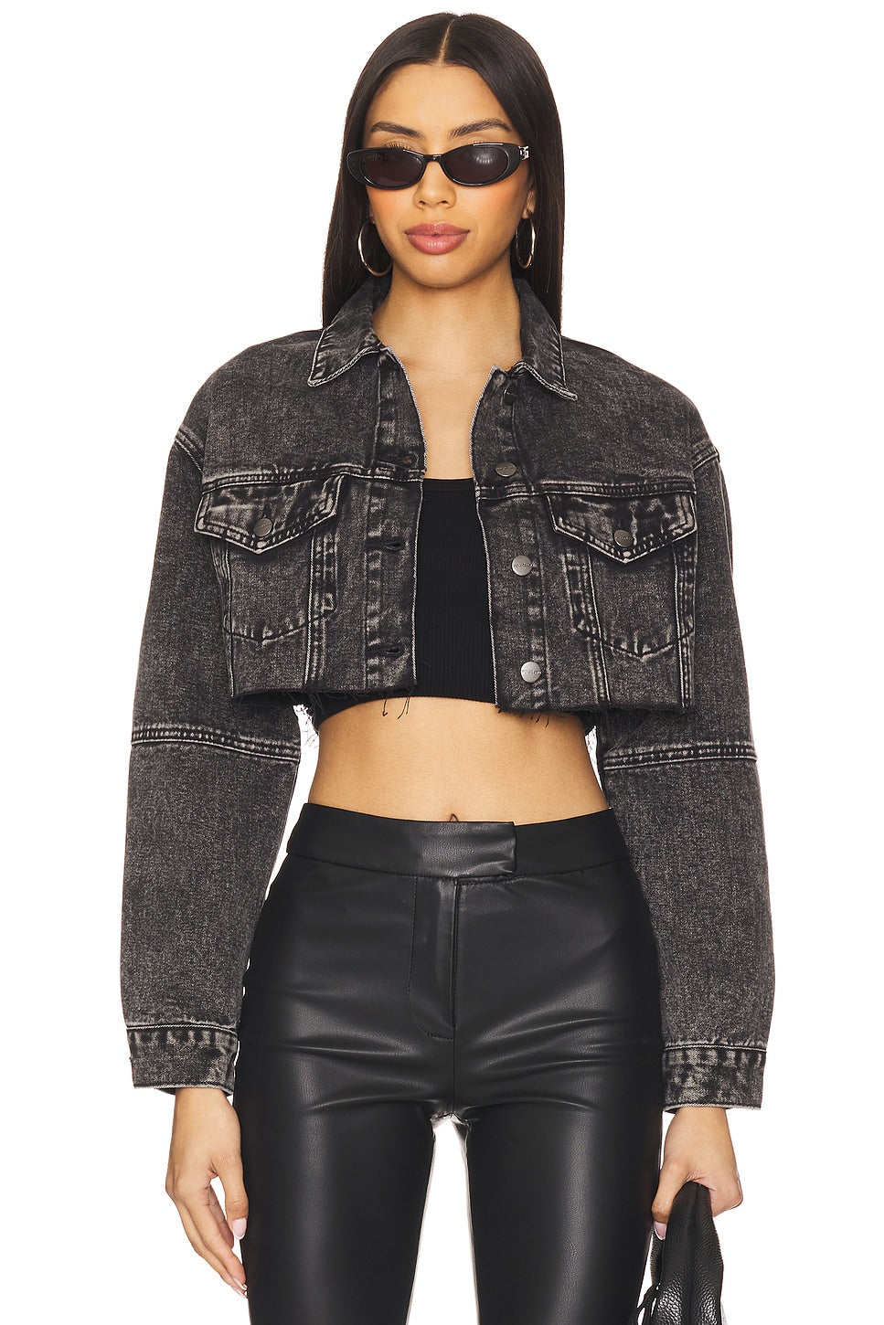 superdown Kathy Cut Off Jacket in Washed Black