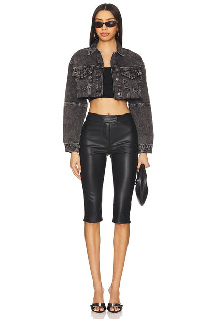 superdown Kathy Cut Off Jacket in Washed Black