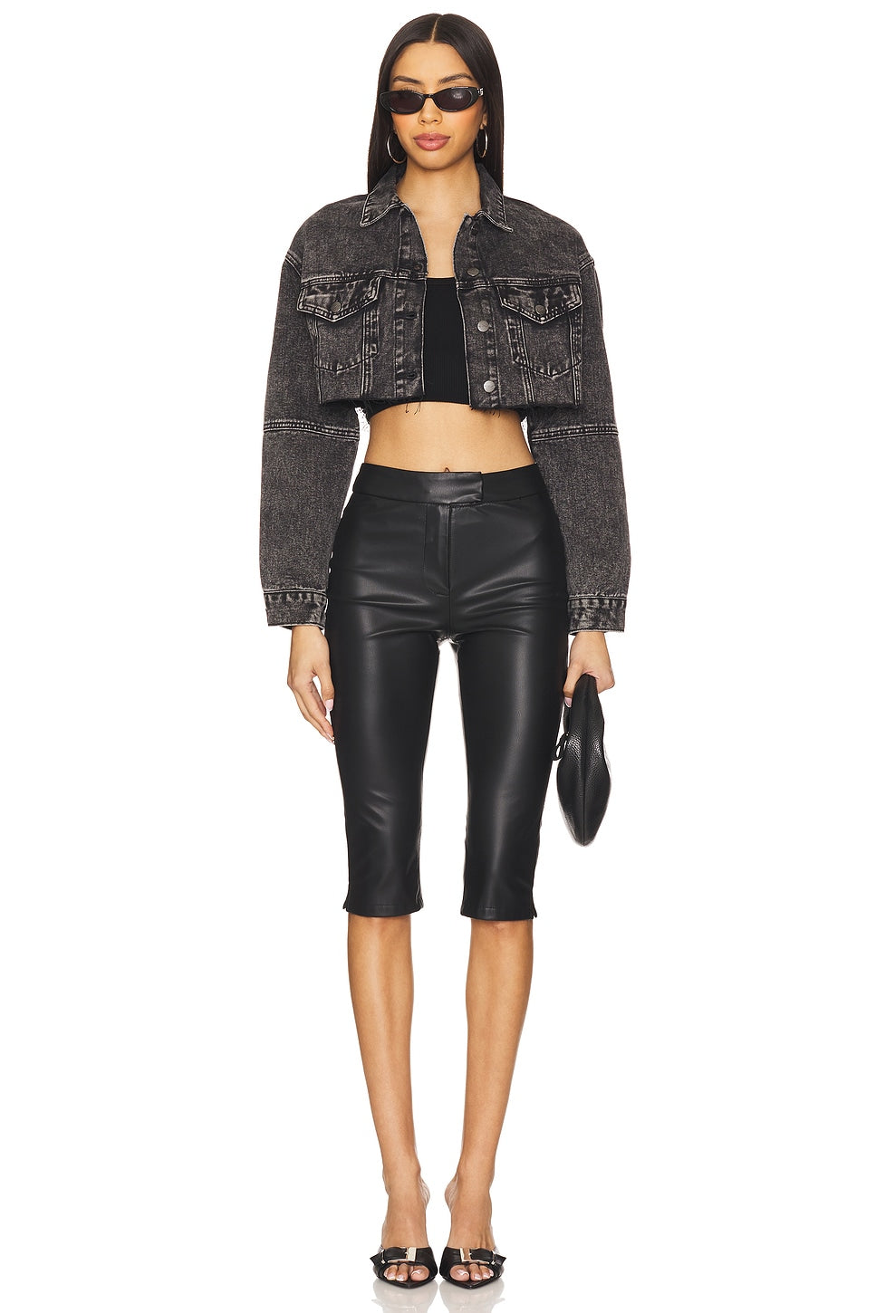 superdown Kathy Cut Off Jacket in Washed Black