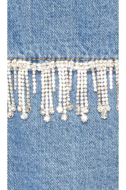 superdown Raya Rhinestone Fringe Jacket in Light Blue Wash
