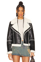 superdown Genna Zip Up Jacket in Black & White