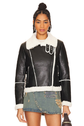 superdown Genna Zip Up Jacket in Black & White